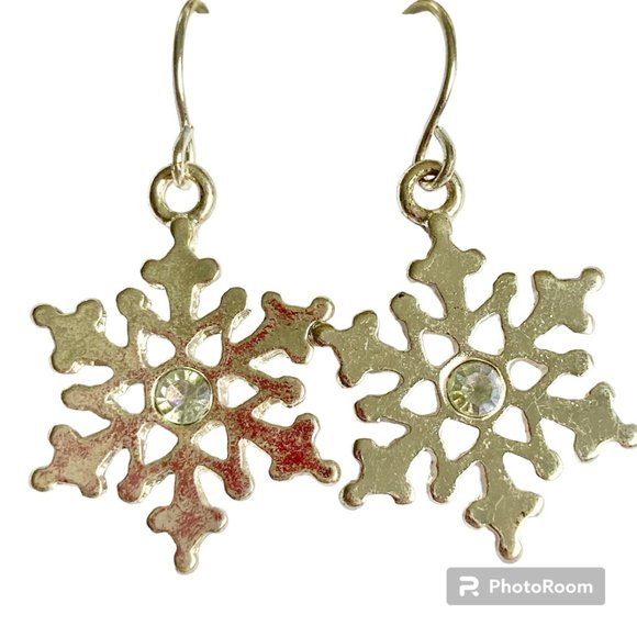 Snowflake Earrings Silver Plated AB Crystals Christmas Winter Snow Holiday X-Mas - Picture 3 of 12